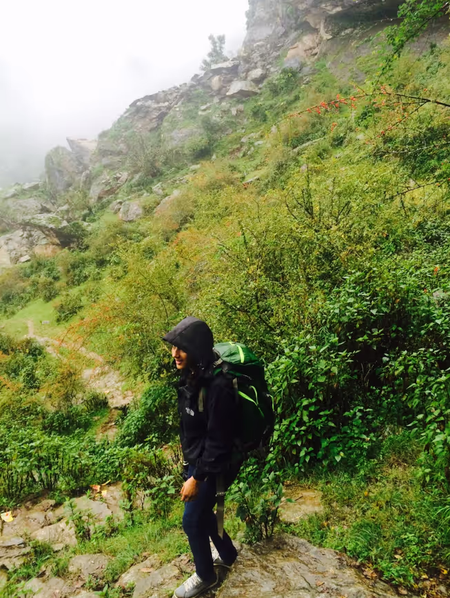 The author on the way to Sailungeshowr VDC for monitoring. Dolakha, Nepal. August 2015. Photo by Yogendra Napi 