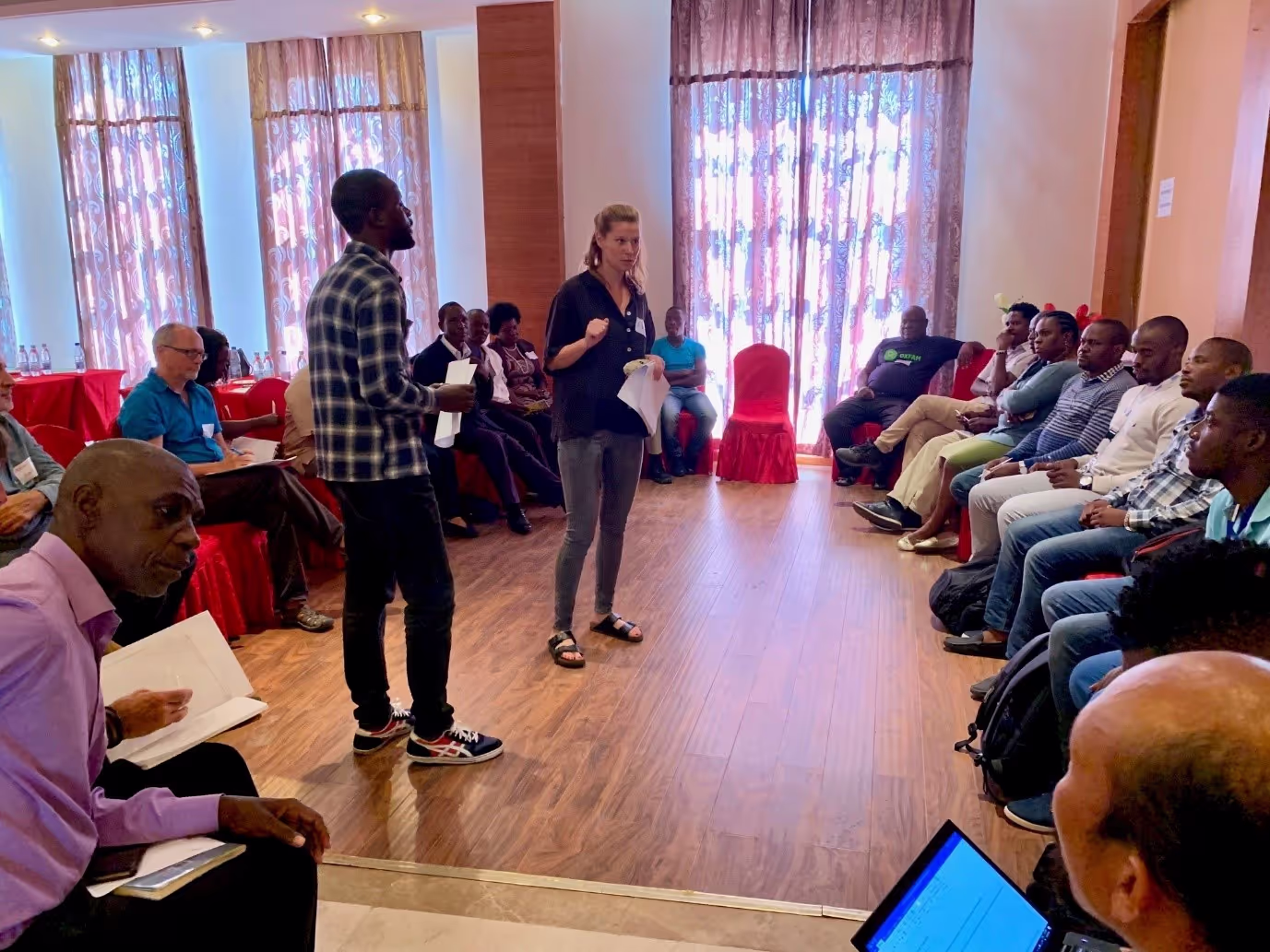Example of an interactive exercise at interagency Sani Tweaks forum in Beira, Mozambique – August 2019. Credit; Tanya Glanville-Wallis (Oxfam).